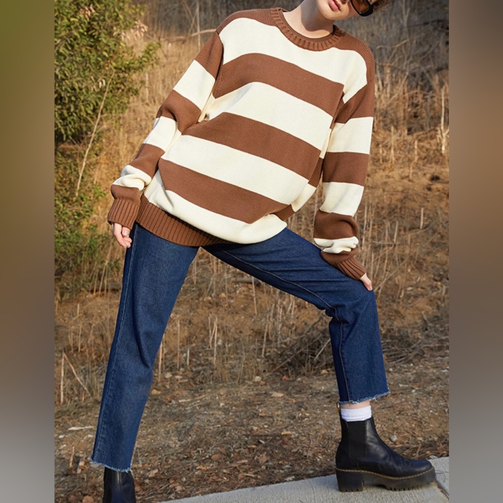 John Galt Cream & Brown Brianna Striped Sweater - Picture 4 of 15